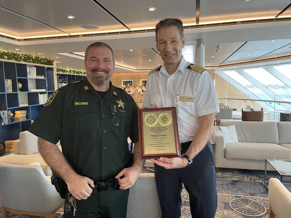 PortEverglades's tweet image. Wishing Viking Neptune fair winds and following seas on her first sailing from our port. This beautiful ship is embarking on a 138-day sail from Fort Lauderdale to London with an itinerary that includes visits to 28 countries and 55 tours. #CruisePortEverglades