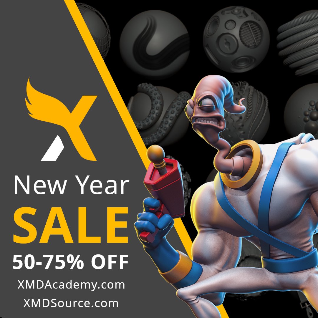 mdunnam's tweet photo. New Year sale at https://t.co/KqJGAQKpBL and https://t.co/rPTm7ddPN7. All courses are $99! Everything at xmdsource is 50% off! Check out the XMD ToolBox. Now launchable through the ZBRUSH interface! @pixologic @MaxonVFX @polycount https://t.co/rDk3zkhFxz