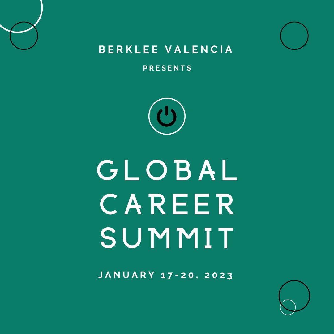 Berklee Valencia’s 7th edition of its #GlobalCareersummit will be taking place from January 17-20 2023.

The four-day boot camp will focus on professional development and career paths. 

Register now: bit.ly/3URjQx5
