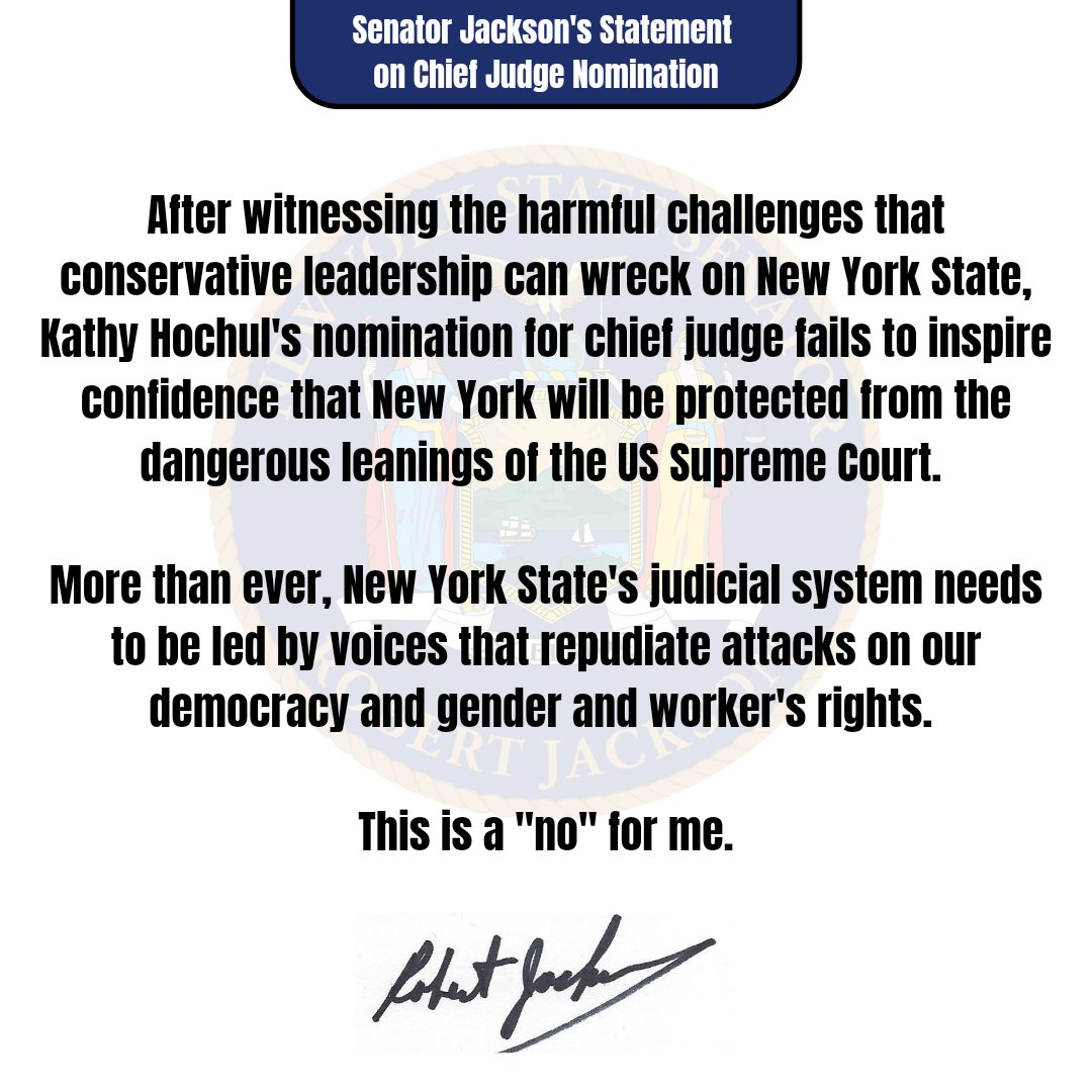 My statement on today’s Chief Judge nomination: