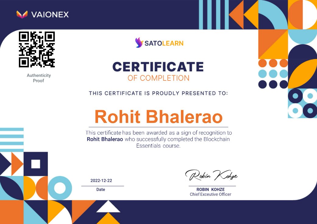 I got my Blockchain Essentials certificate from <a href="/satolearn/">Satolearn</a>! 

Great interactive courses, truly mesmerized by how complex concepts can be understood in a simpler way via these courses. Great explanation, and great examples!

<a href="/BSVBlockchain/">BSV Blockchain</a> 
#Bitcoin #BSV #Blockchain