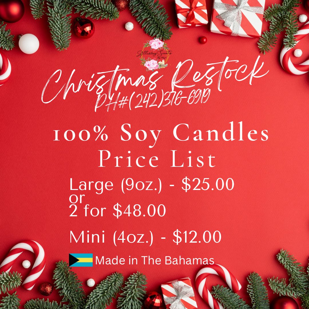AlluringScentsB's tweet photo. Still looking for the perfect gift? Give your loved ones the gift of an unforgettable scent. 

#christmasgiftideas #soycandles #madeinTheBahamas #ChristmasInPardise https://t.co/zQmQP8WF3l