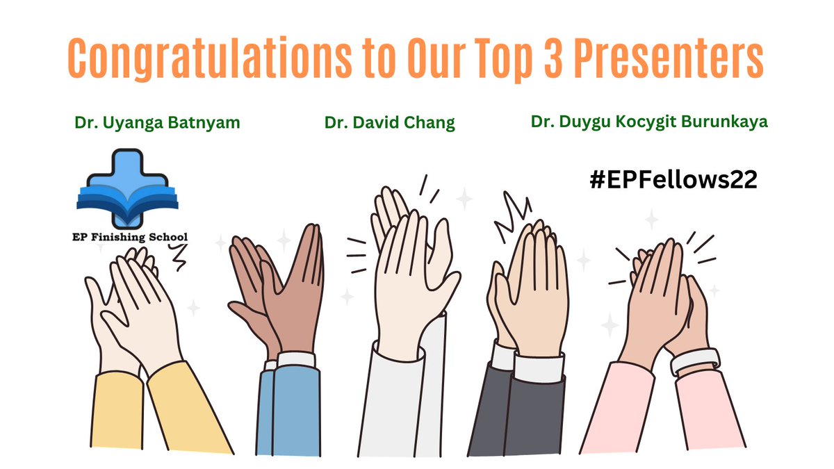 EPFinishingSchool (@epfinishing) on Twitter photo We would like to congratulate the top 3 Presenting Fellows (in no specific order). #EPFellows23 <a href="/DuyguKocyigitMD/">Duygu Kocyigit Burunkaya</a> 🎉
Dr. Uyanga Batnyam
Dr. David Chang
Dr. Duygu Kocygit Burunkaya We would like to congratulate the top 3 Presenting Fellows (in no specific order). #EPFellows23 <a href="/DuyguKocyigitMD/">Duygu Kocyigit Burunkaya</a> 🎉
Dr. Uyanga Batnyam
Dr. David Chang
Dr. Duygu Kocygit Burunkaya