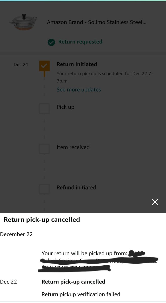 saransh1502's tweet photo. Pathetic return service from @amazonIN for Order no.404-5608222-3189958. I got message that order will be picked up, no pickup done and on the app showing verification failed? What is this bullshit service @amazonIN @amazon @JeffBezos https://t.co/elXV2BAJFG