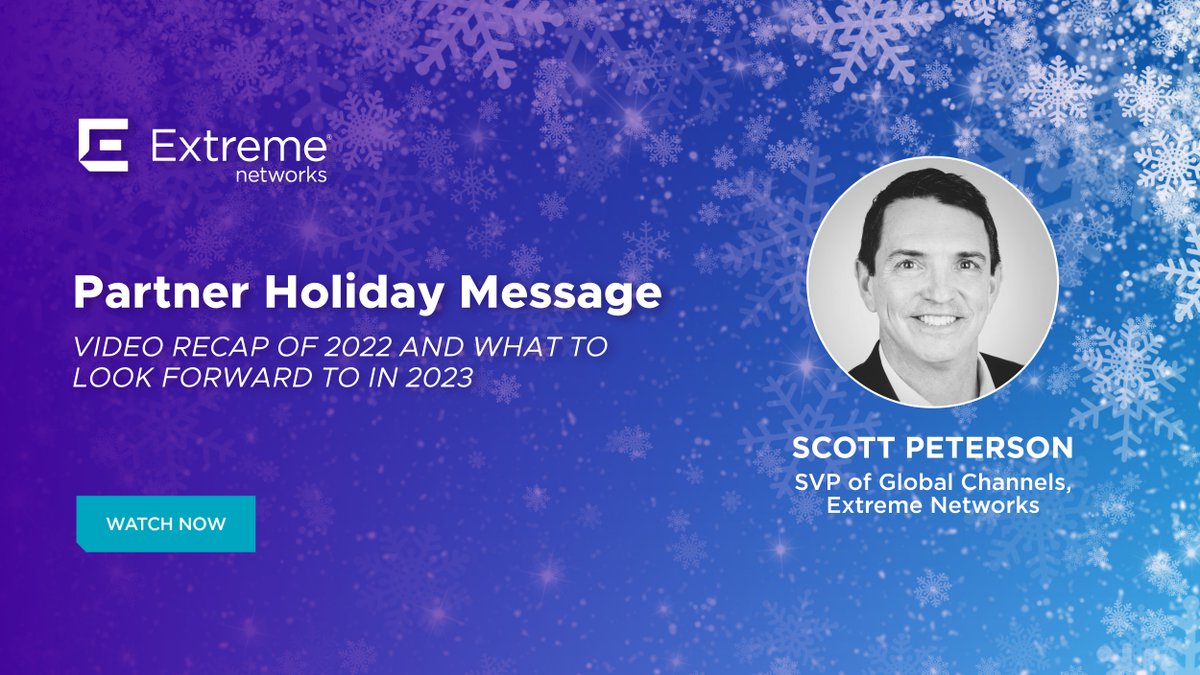 ExtremeNetworks's tweet photo. Thank you to all of our partners for their hard work, commitment, and achievements in 2022! SVP of Global Channels @SDP_Extreme looks back on the year and shares what he’s excited for in 2023 in this video message.
Watch on PartnerEngage: https://t.co/0HMLadLstG #ExtremePartner https://t.co/lQ4ZZPNP2q