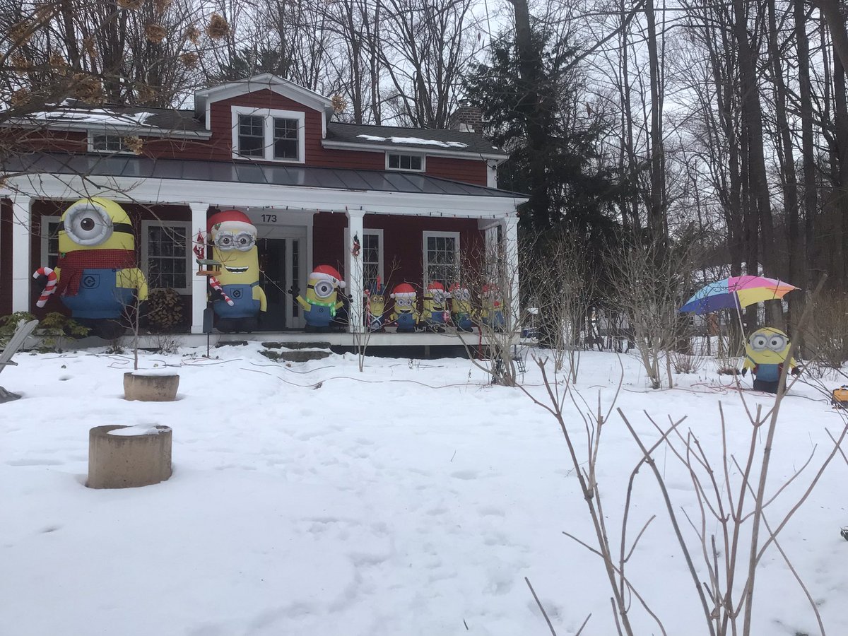 Snow, then rain, in the forecast. Most people (and minions) take heed. Not Bob! He’s happy to string lights, rain or shine. Anything to get Santa’s attention!