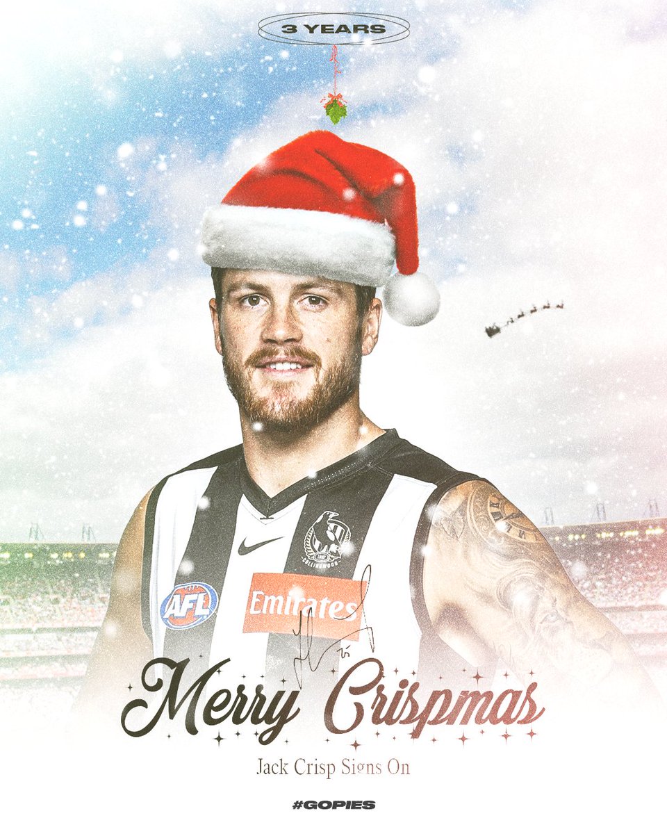 A Crispmas surprise from our man Jack! 

Our two-time E.W. Copeland Trophy winner has turned his back on free agency and will remain a Magpie for three more seasons 🎄
