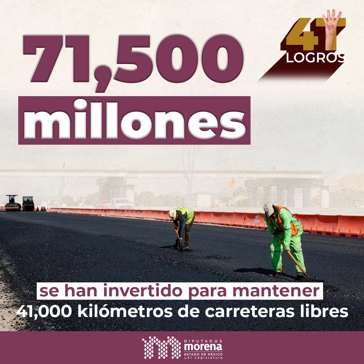 ✅ Durante 4 años de transformación, el Gobierno de la #4T ha invertido más de 71,500 millones de pesos en 41,000 kilómetros de carreteras libres.

¡La #Ruta4T está en marcha!