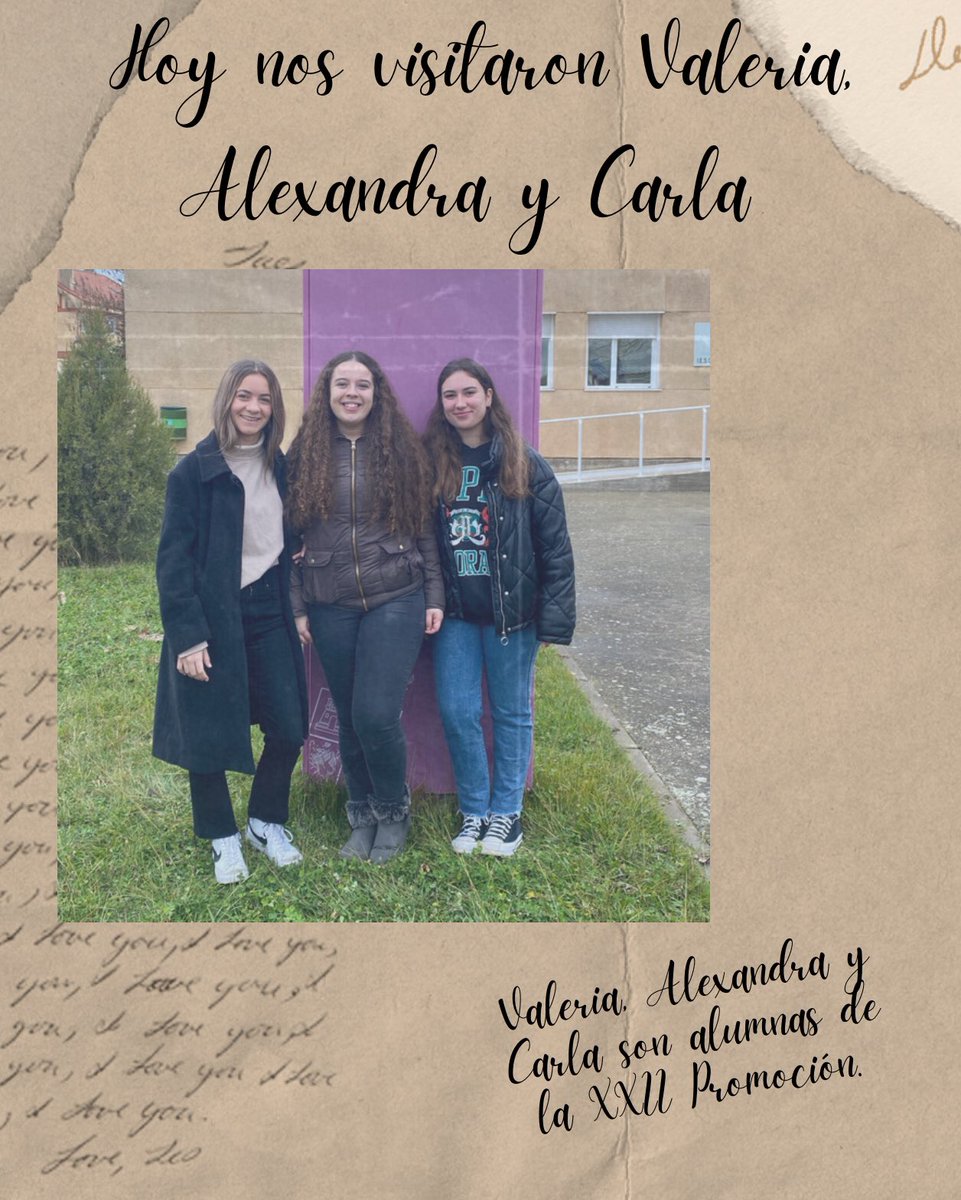 IESOCanal's tweet photo. #ElTiempoVuelve. Hoy vinieron a vernos Valeria Colman, Alexandra Diago y Carla Fernández, alumnas de la XXII Promoción.

#educación #educaciónsecundaria #villamuriel #palencia #encuentros #canaldecastilla https://t.co/mvptYh88rB