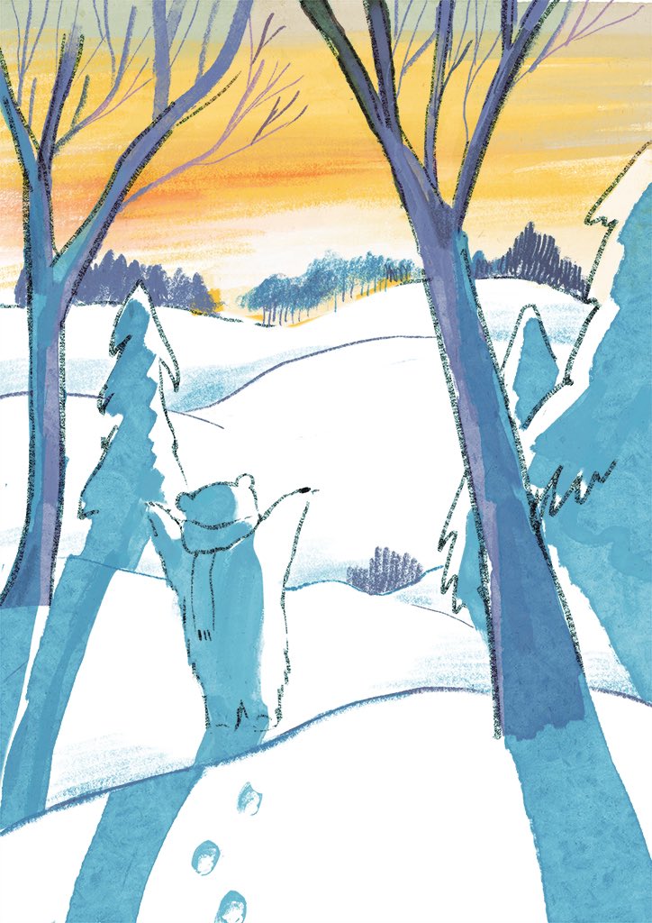 「もう雪降ってるとこもあるみたい。息が白くなりますね 」|ももろ　4／20発売絵本「パンダのパクパクきせつのごはん」のイラスト