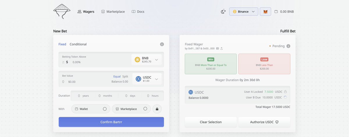 Think it's unlikely that #BNB  will drop below $200 in 3 months time? Well, this is the bet for you ✅

Click here to fulfil this wager on the #Binance  marketplace 👇 
app.bartrr.xyz/wagers/0x10?ty…