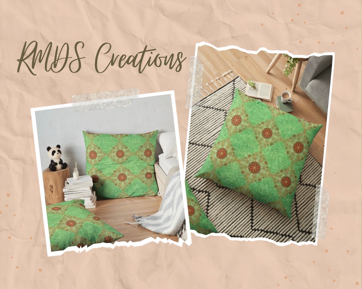 #redbubble #rmdscreations #tiledesign #greenliving #colourfulhome #colourfuldecor #brightandcheery #floorpilliws #cushions - see item link in comments 💚