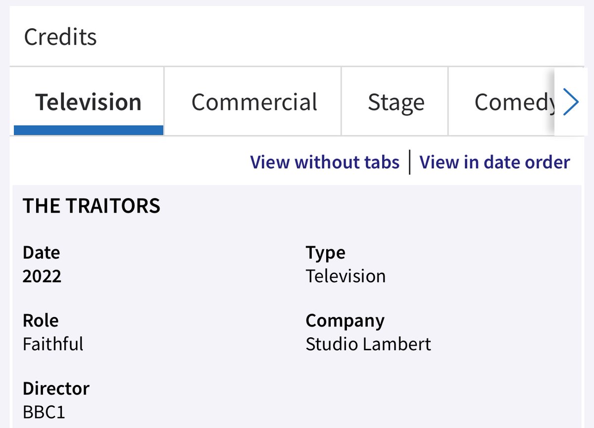 My favourite detail of the traitors is how actor Maddy’s credited the show on her spotlight. 

“Role: Faithful”