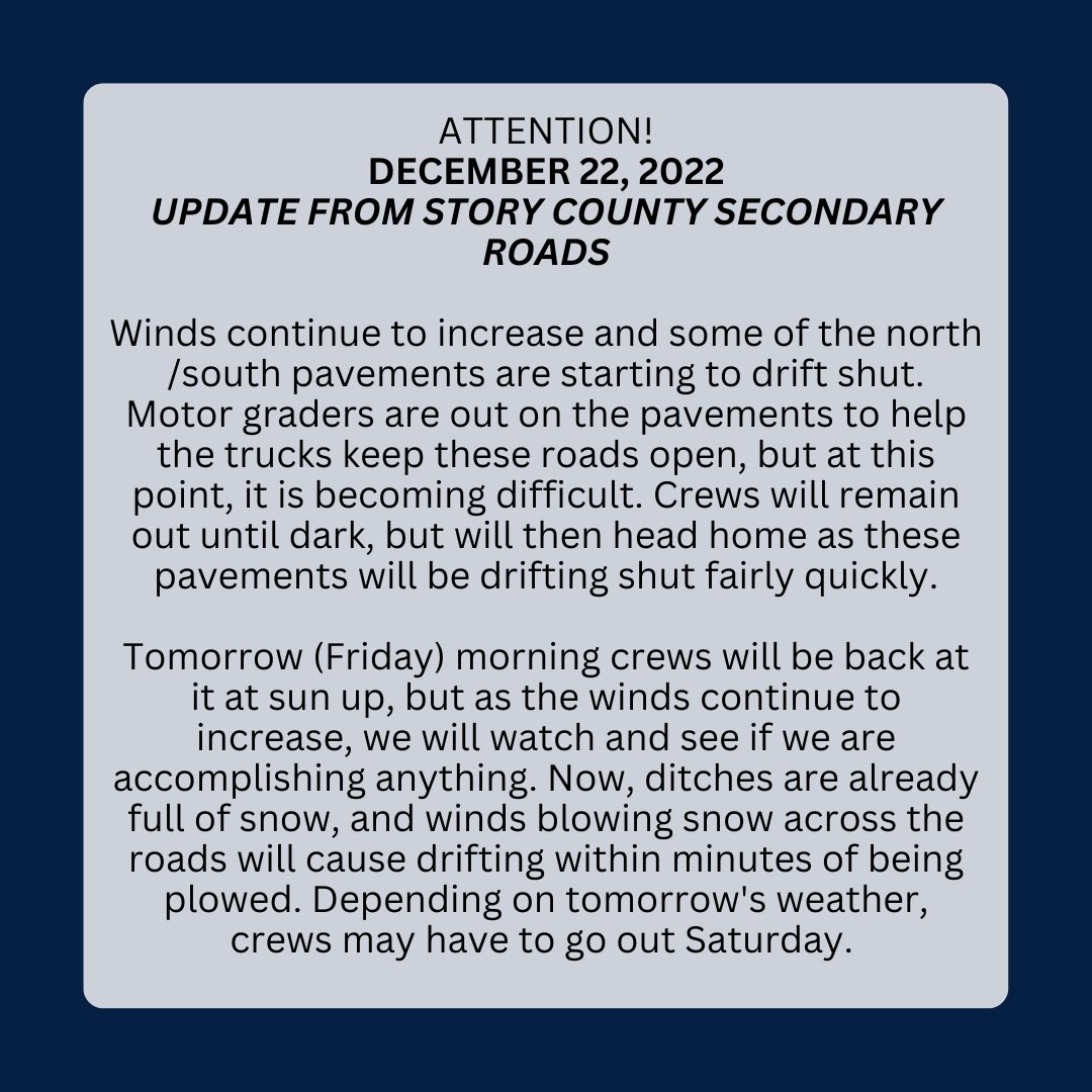 Update from Story County Secondary Roads