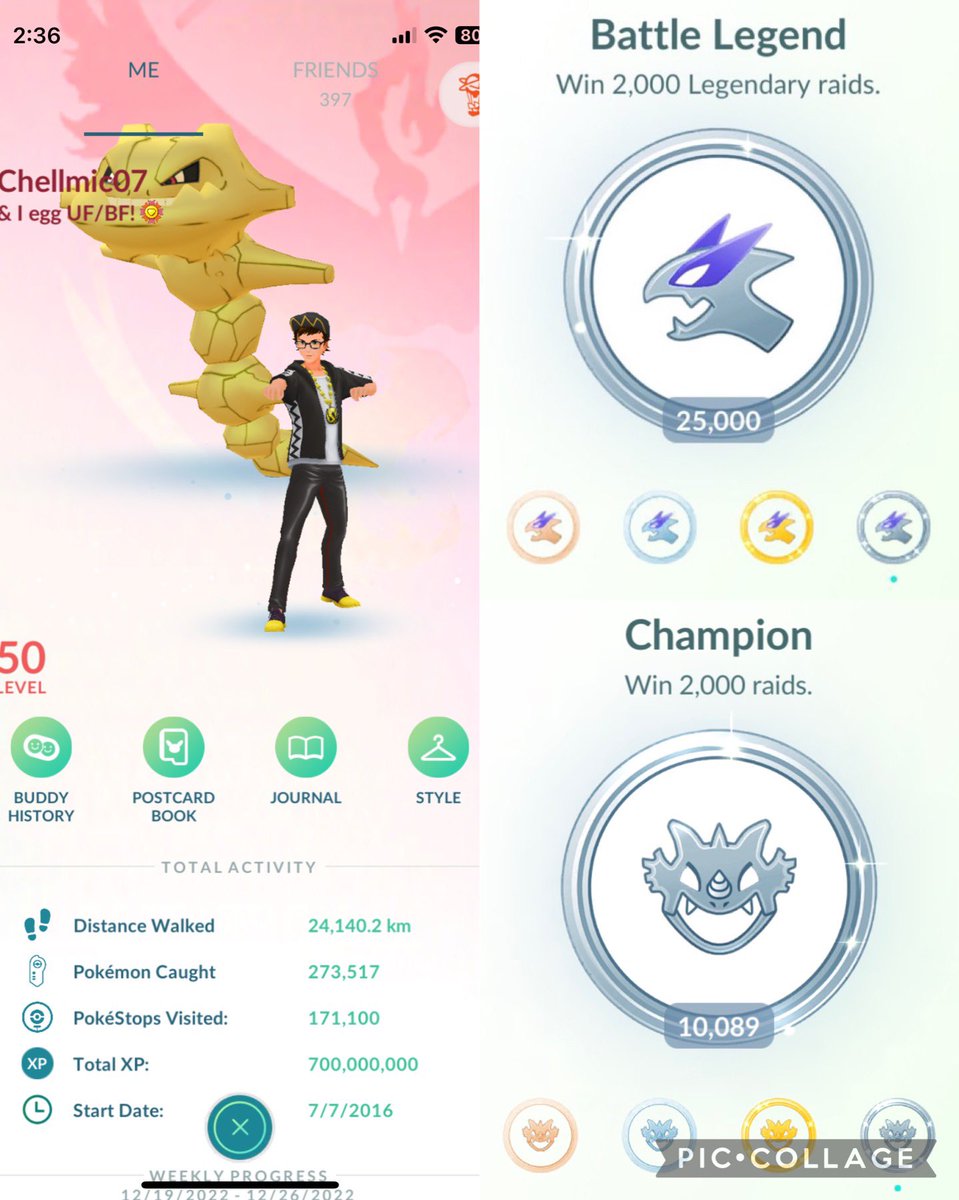 chellmic07's tweet photo. 25k Battle Legend and 700 Million XP! Thanks for all the raids! Especially @MissSassy1_PoGo , #WorldWaFuCrew , #NewWorldRaiders and #Raidhub!
I could not and did not do it alone! Happy holidays everyone ๐๐ฅฐ
#PokemonGO #PokemonGORaids https://t.co/9KA0YAk0Vg