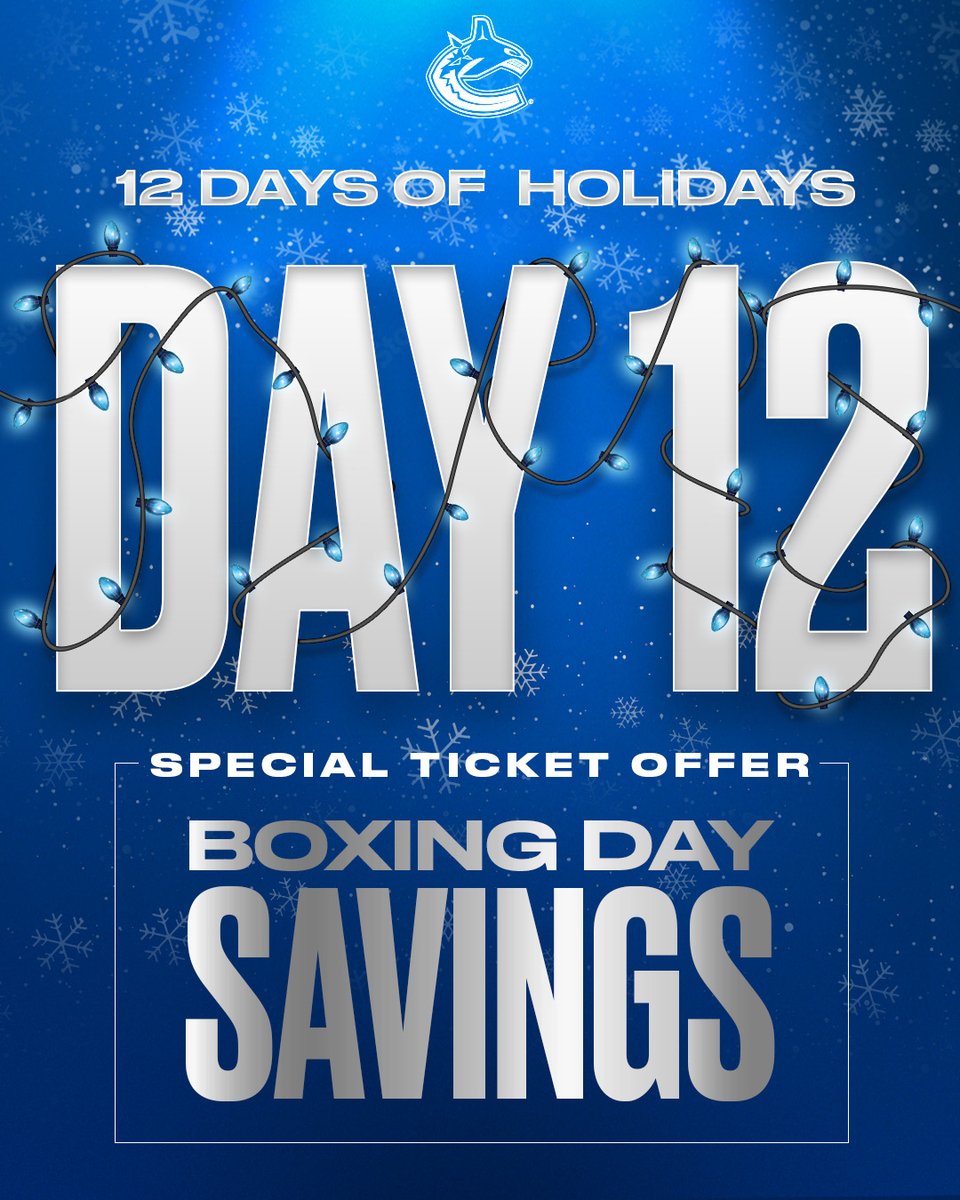 Canucks's tweet photo. LAST DAY of #12DaysOfHolidays π
Boxing Day savings on great match ups.
Browse for your perfect game in 2023!
EXPLORE NOW | https://t.co/fXJChASW5g https://t.co/Ir0OX4JbRx