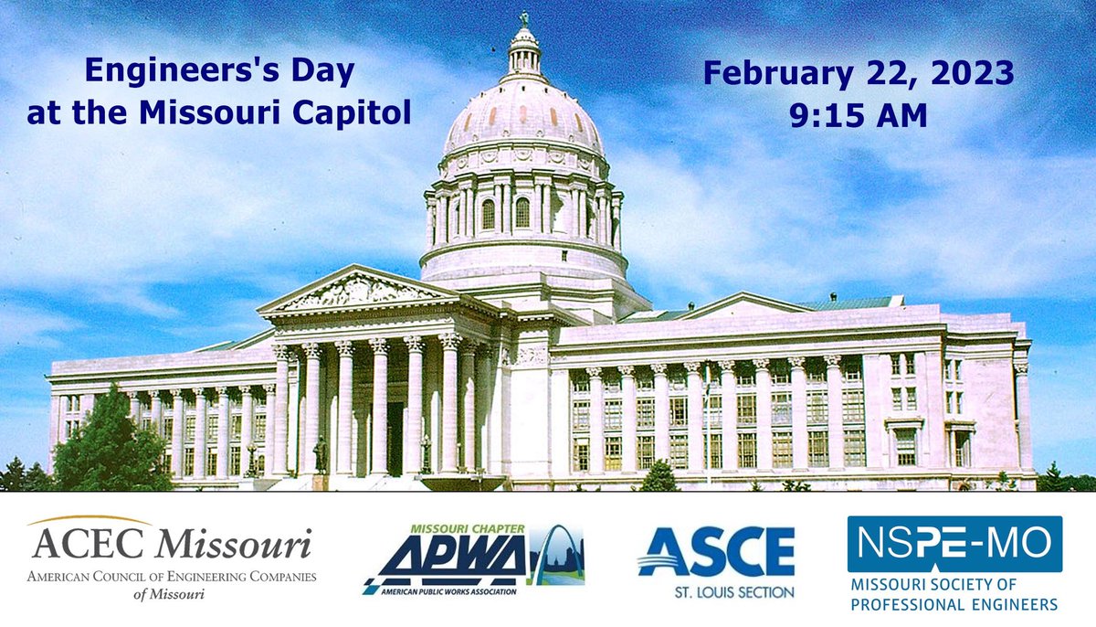 ACEC_MO's tweet image. More info to come, but mark your calendars now for the first Engineer&apos;s Day at the Missouri Capitol.   #engineers #engineeringmatters #protectthepe