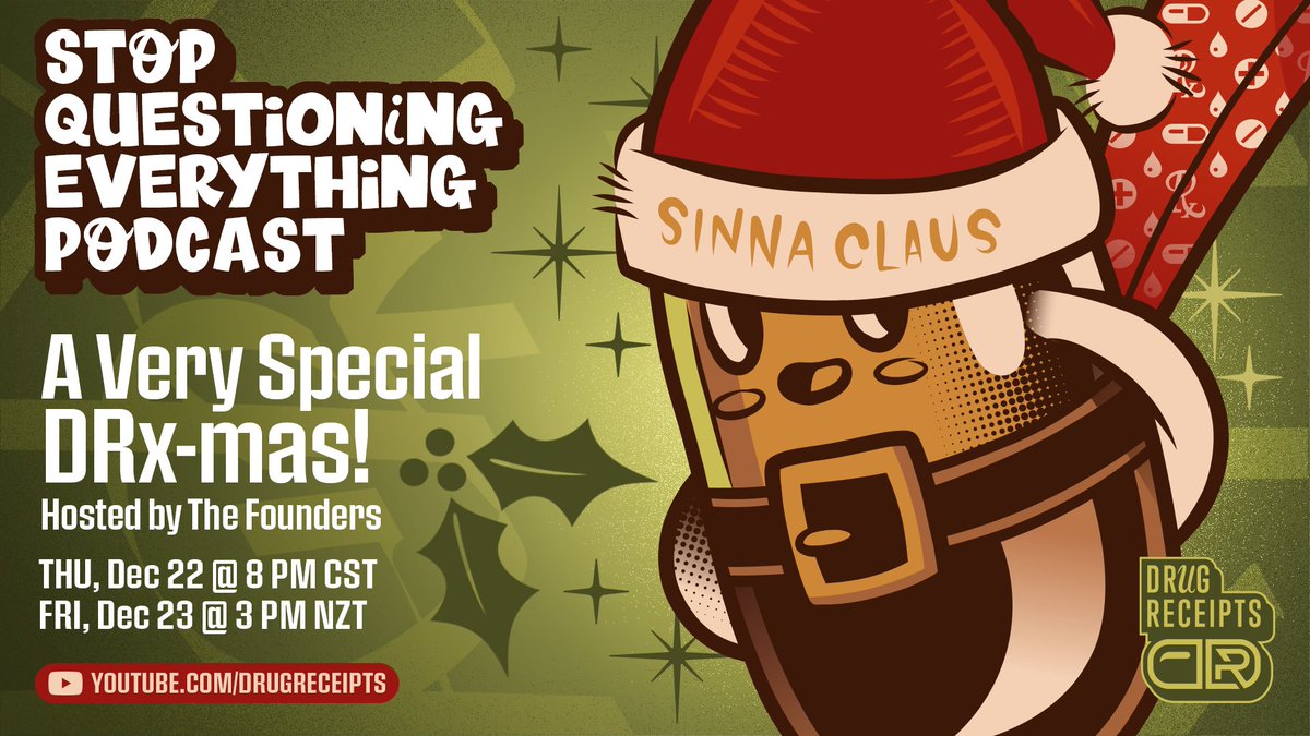 DrugReceipts's tweet photo. 🎄 DRx-MAS TIME IS HERE! 🎁

And we're ready to spread some holiday cheer.

Tune into The SQE Podcast tonight and get a first look at this year's limited edition holiday collectible. 

📅 Thurs, Dec 22 | Fri, Dec 23
⏰ 6 PM PDT | 8 PM CST | 3 PM NZT
🔗 https://t.co/FLluM2xmyF https://t.co/OleE4eD3o4