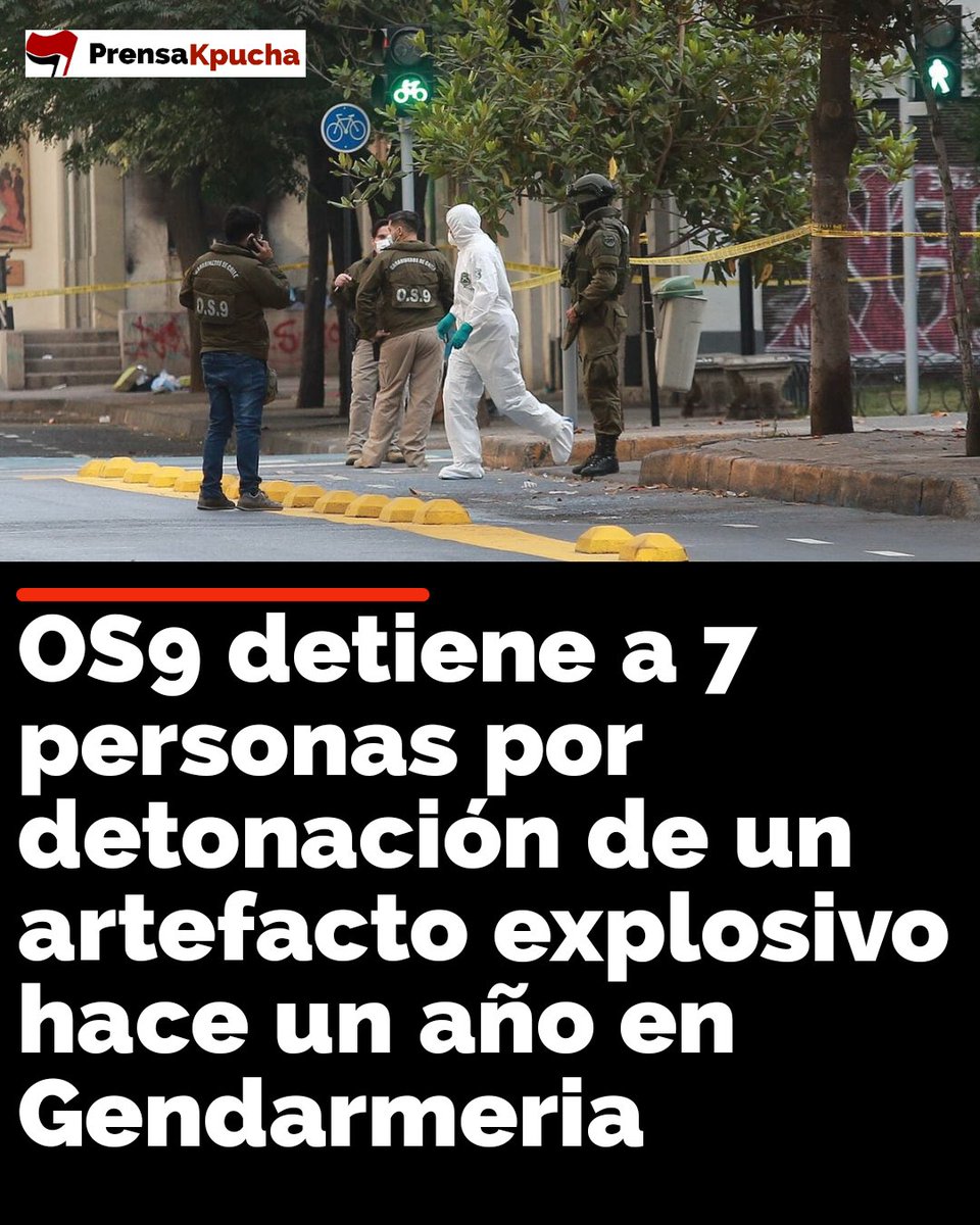 🔴 HOY! OS9 detiene a 7 personas por su responsabilidad en la colocación y detonación de un artefacto explosivo hace un año en la fachada de Gendarmeria. EXIGIMOS SU LIBERTAD! #DerechaCorrupta #Luksic #Santiago #Moreira #Palestina #VinadelMar