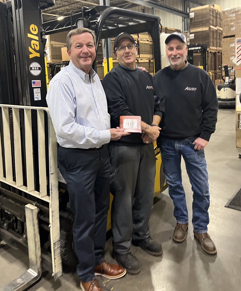 Accutechpkg's tweet photo. The Accutech family celebrates Wayne Bishop for 40 years of service! Congratulations on your achievement of this major milestone. Loyal &amp; dedicated employees like you are the foundation to any successful company. Thank you very much for your contribution to our success! #40years https://t.co/U5iOTPX56A