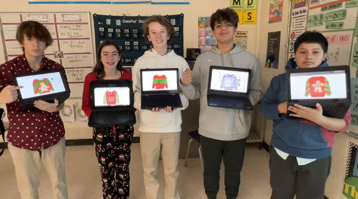Since it was Holiday Sweater Day at LOMS, the 8th graders created their own Ugly Sweater designs on <a href="/desmos/">Desmos</a>!  Check out some of our creations! 🎄🕎🧶<a href="/LomsPrincipal/">LOMS Principal</a>