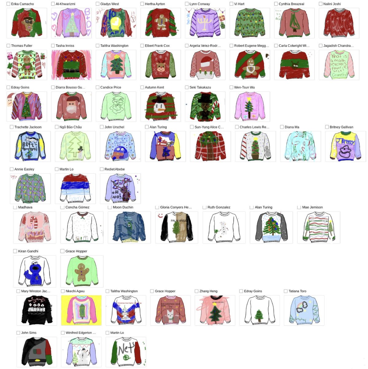 krukasmath's tweet photo. Since it was Holiday Sweater Day at LOMS, the 8th graders created their own Ugly Sweater designs on @desmos!  Check out some of our creations! 🎄🕎🧶@LomsPrincipal https://t.co/vmS8ckcket