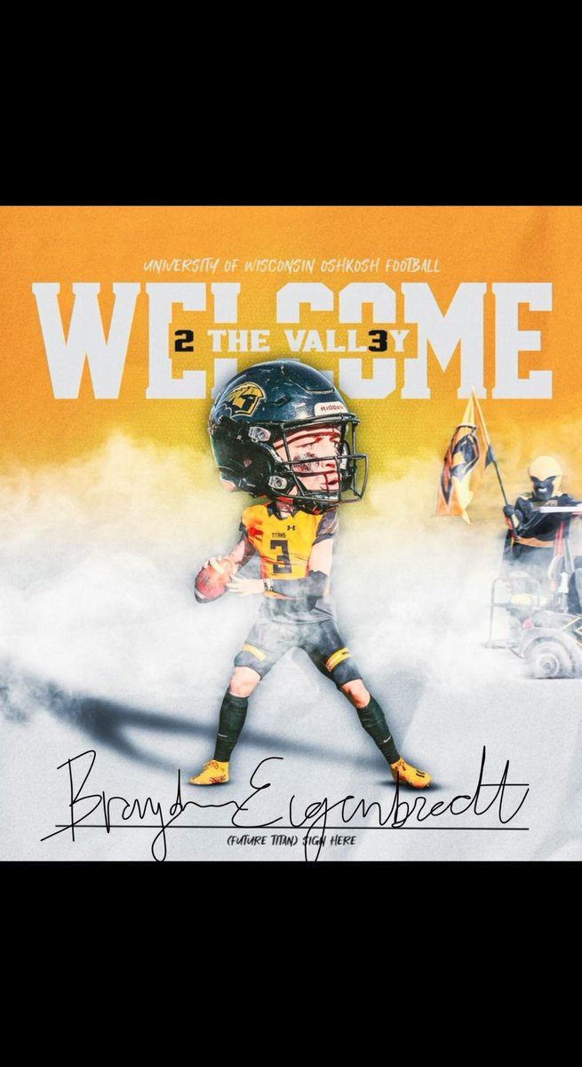 Brayden Eigenbrodt (@braydeneigy1) on Twitter photo Headed to the Valley!
More than grateful to have the opportunity to be able to continue my academic and athletic career at UW-Oshkosh. Thank you to everyone who made it possible!
<a href="/CoachPlucker/">Sam Plucker</a> <a href="/FondyFB/">Fond du Lac Football</a> <a href="/rory_humphrey/">Rory Humphrey</a> <a href="/PeteyBananas/">Peter Jennings</a> <a href="/UWOFootball/">UW-Oshkosh Football</a>
#Come2TheVall3y #NSD23 Headed to the Valley!
More than grateful to have the opportunity to be able to continue my academic and athletic career at UW-Oshkosh. Thank you to everyone who made it possible!
<a href="/CoachPlucker/">Sam Plucker</a> <a href="/FondyFB/">Fond du Lac Football</a> <a href="/rory_humphrey/">Rory Humphrey</a> <a href="/PeteyBananas/">Peter Jennings</a> <a href="/UWOFootball/">UW-Oshkosh Football</a>
#Come2TheVall3y #NSD23