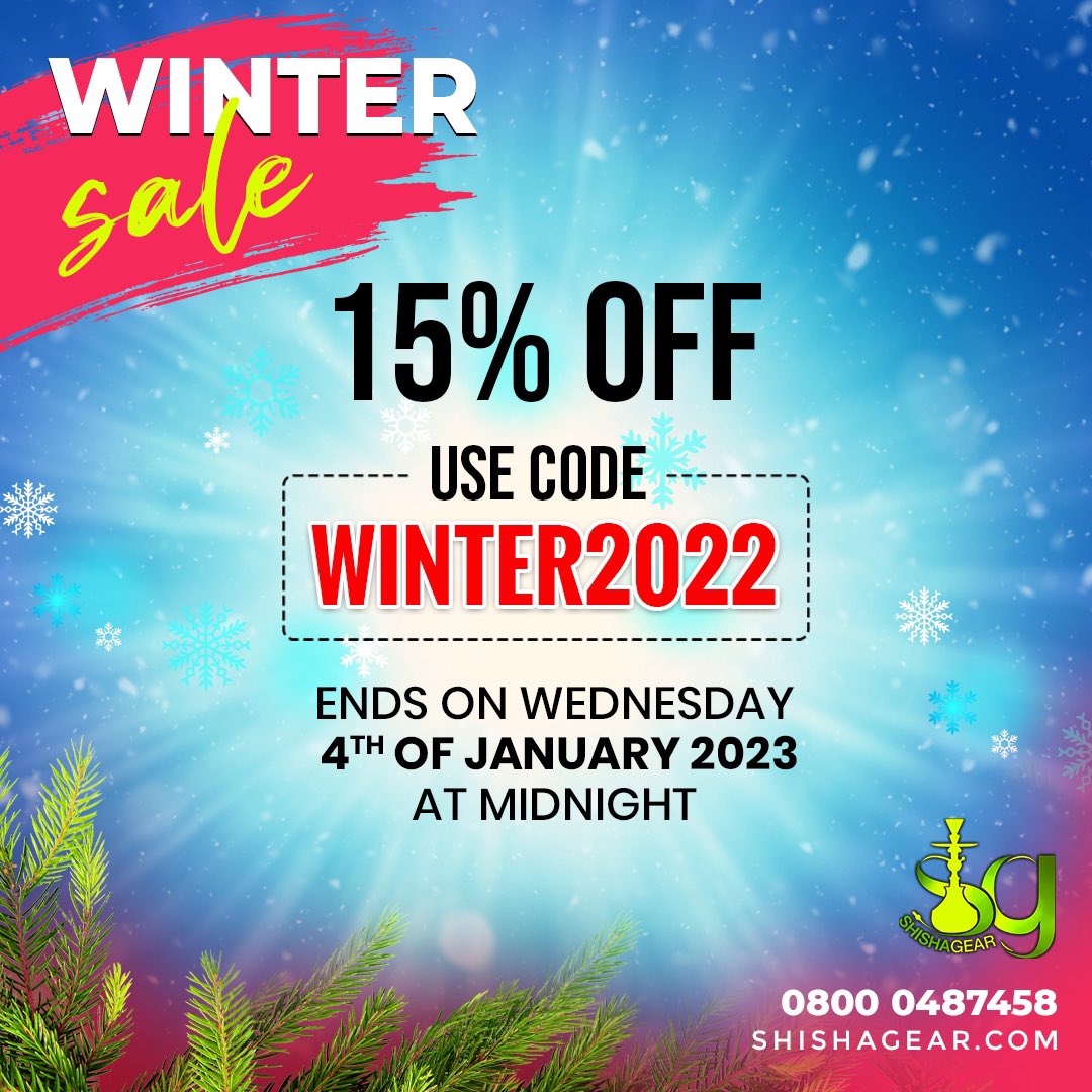 shishagear's tweet photo. Winter Sale - 15% OFF  - Code “winter2022” https://t.co/ooyt9CEewn #shisha #hookah #BoxingDay #XMAS2022 https://t.co/FJBiIg86Jm