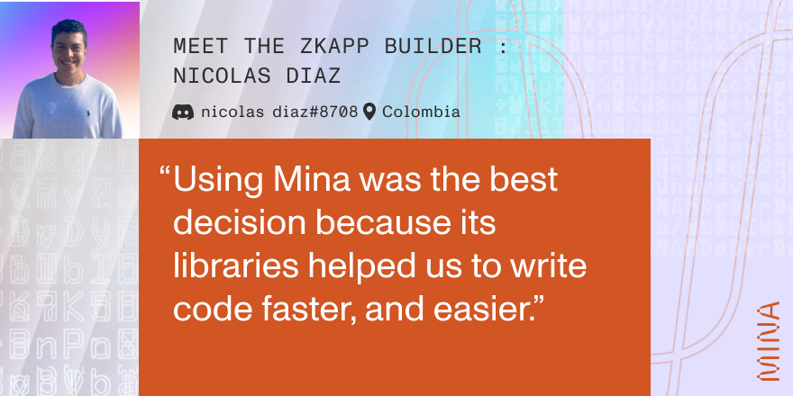 “Using Mina was the best decision because its libraries helped us to write code faster, and easier” - Nicolas Diaz

Learn more about Nicolas and Minado, a solution for facilitating private transactions on <a href="/MinaProtocol/">Mina Protocol (httpz) 🪶</a> ⤵︎
bit.ly/3jrgQKN