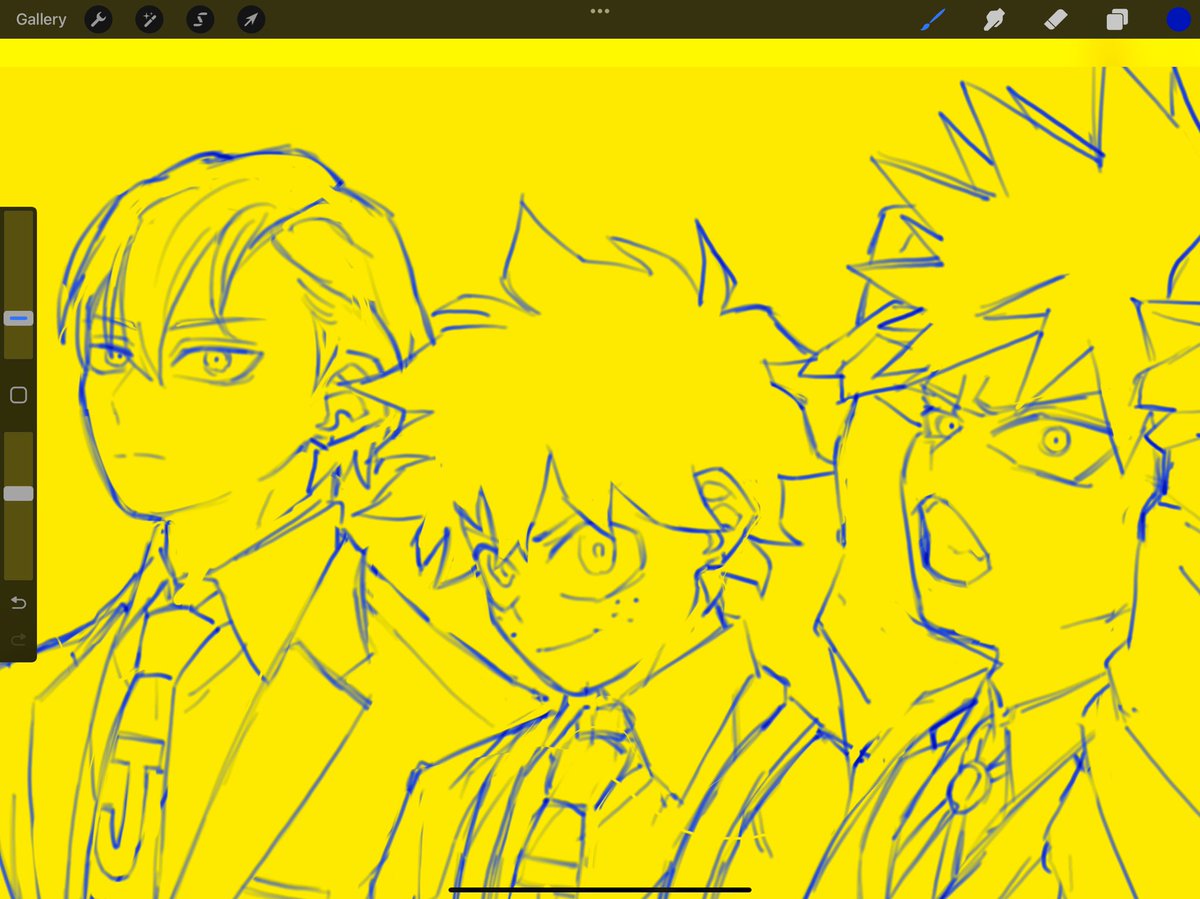 midoriya izuku freckles male focus multiple boys 3boys necktie yellow background looking at viewer  illustration images