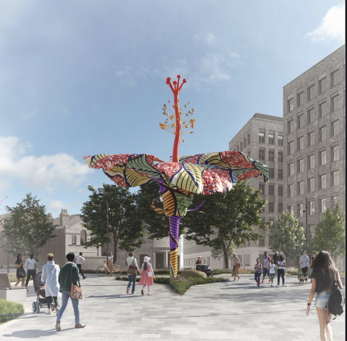 ChloeDOMA's tweet image. Hibiscus Rising - it’s going to be a beautiful memorial and a symbol of hope #rememberoluwale. If you haven’t already seen it visit “Hibiscus Rising: Creating a memorial for David Oluwale with Yinka Shonibare CBE” at @The_Tetley open till 8th Jan