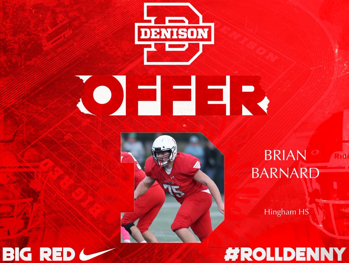 After a great conversation with <a href="/coachhatem/">Jack Hatem</a> I am very excited to receive an offer from <a href="/DUFootball/">Denison Football</a>. Thank you for all of the support <a href="/coachrucker95/">Coach Rucker</a> <a href="/CoachMarkNutley/">Mark Nutley</a> <a href="/hinghamfootball/">Hingham Football</a> <a href="/HarbormenNews/">HinghamHSAthletics</a> <a href="/HarbormenNews/">HinghamHSAthletics</a>