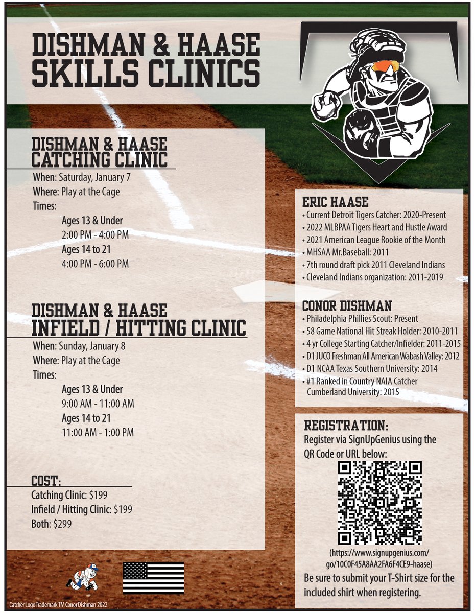 Eric Haase and Conor Dishman have two clinics coming up in January.  #playatthecage