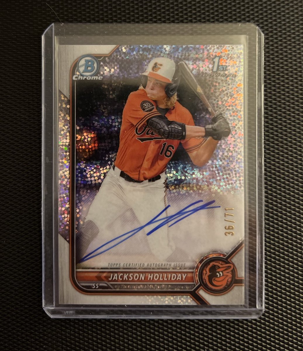 MMCards2's tweet photo. Jackson Holliday Bowman 1st Auto /71! -  $4500 OBO shipped! https://t.co/p2L5x6QNEk