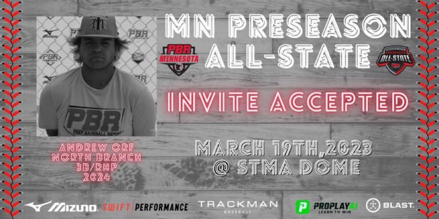 Prep Baseball Minnesota (@prepbaseballmn) on Twitter photo 🚨 Invite Accepted 🚨
Andrew Orf, 3B/RHP, North Branch
<a href="/andrew_orf4/">Andrew Orf</a>
<a href="/nbskolvikings/">N. Branch Activities</a>
<a href="/MNIcemen/">Minnesota Icemen Baseball</a> 🚨 Invite Accepted 🚨
Andrew Orf, 3B/RHP, North Branch
<a href="/andrew_orf4/">Andrew Orf</a>
<a href="/nbskolvikings/">N. Branch Activities</a>
<a href="/MNIcemen/">Minnesota Icemen Baseball</a>