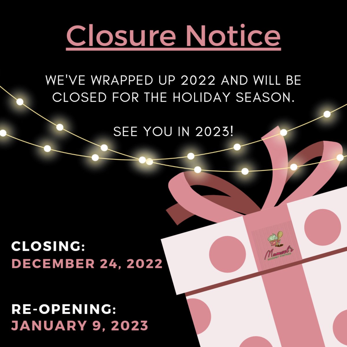 To everyone who did business with us this year, THANK YOU! WE APPRECIATE YOU!

We have so much in store for you next year so rest up and get ready for 2023! Be safe and enjoy your holiday season!

#Mumzels. #GourmetPastries.