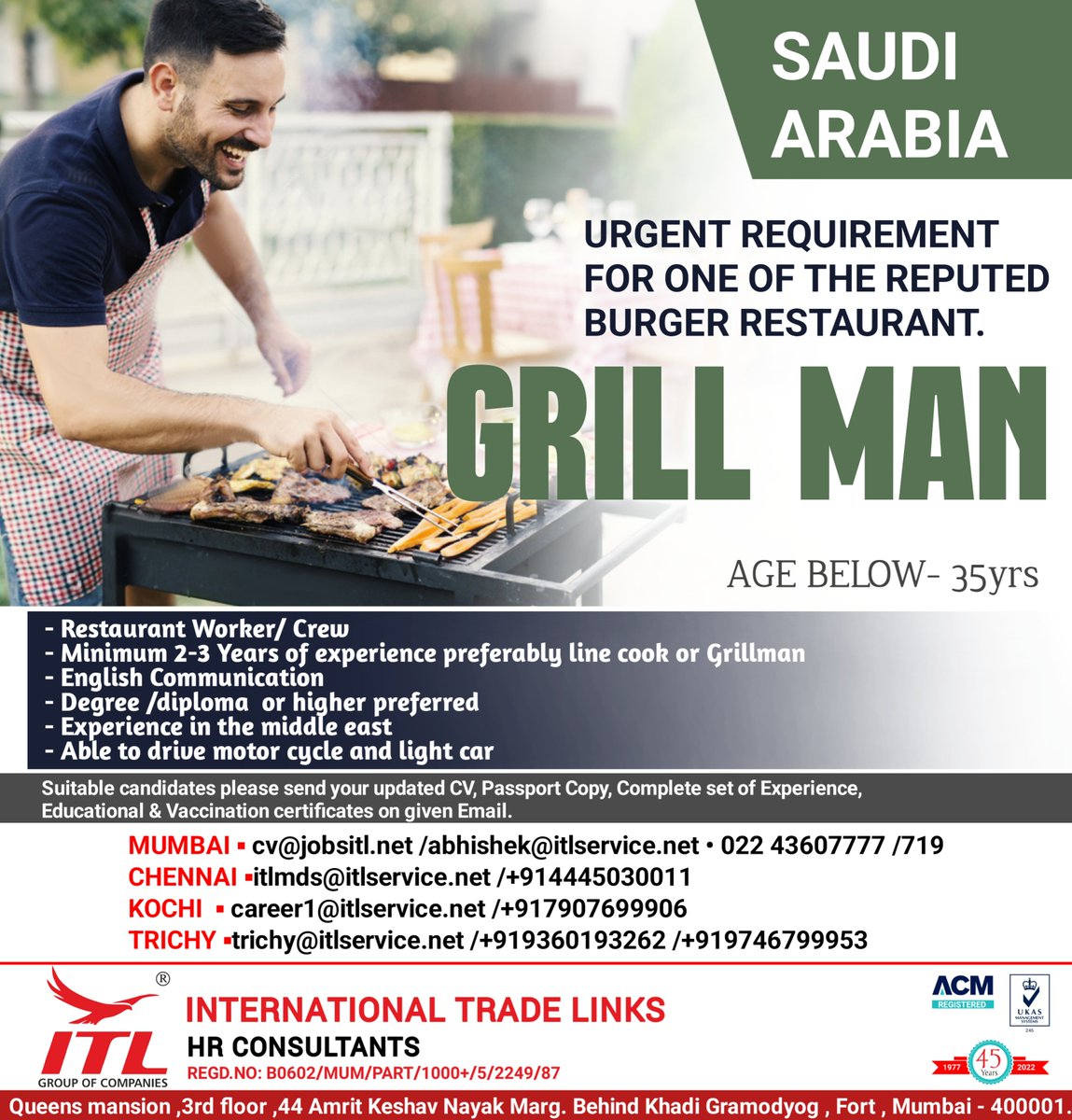 ItlJobs's tweet photo. JOB VACANCY FOR #saudiarabia
Interested candidates please send your updated CV on given Email's.
Learn more :
https://t.co/L5a1jRLuOk
#grillman #cooking #burger #restaurant #restructuring #consultancy #career #jobhunt #employment #jobposting #hr #work #staffing #jobopportunity https://t.co/oGQimVBrJI