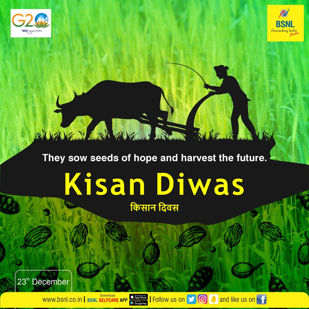 BSNLCorporate's tweet photo. Thanking all the #farmers who feed the entire nation. #KisanDiwas #NationalFarmersDay #G20India #ChaudharyCharanSingh @AgriGoI https://t.co/Hu5KQIjBBU