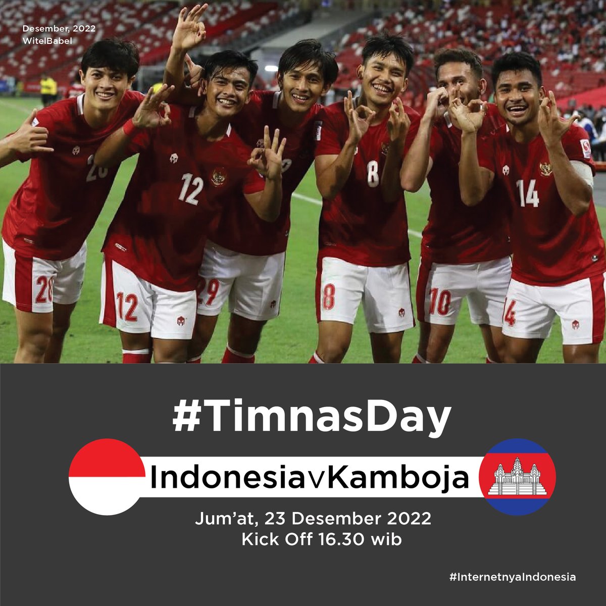 witel_babel's tweet photo. Timnas Indonesia akan menjalani pertandingan pertamanya di Grup A Piala AFF 2022, Jumat (23/12/2022). Laga ini dijadwalkan kick-off jam 16:30 WIB, live di RCTI.
#IndiHome #InternetnyaIndonesia #AktivitasTanpaBatas #TimnasDay #Witelbabel https://t.co/zsf1Rni3AE