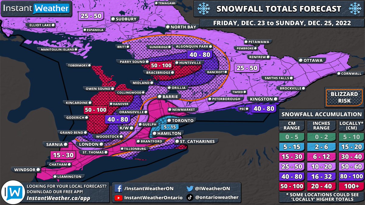 #ONStorm #ONwx ‘Crippling’ Blizzard to Put a Damper on the Holiday Weekend in Parts of Southern Ontario With Up to 100cm of Snow Possible

FORECAST: instantweatherinc.com/articles/2022/…