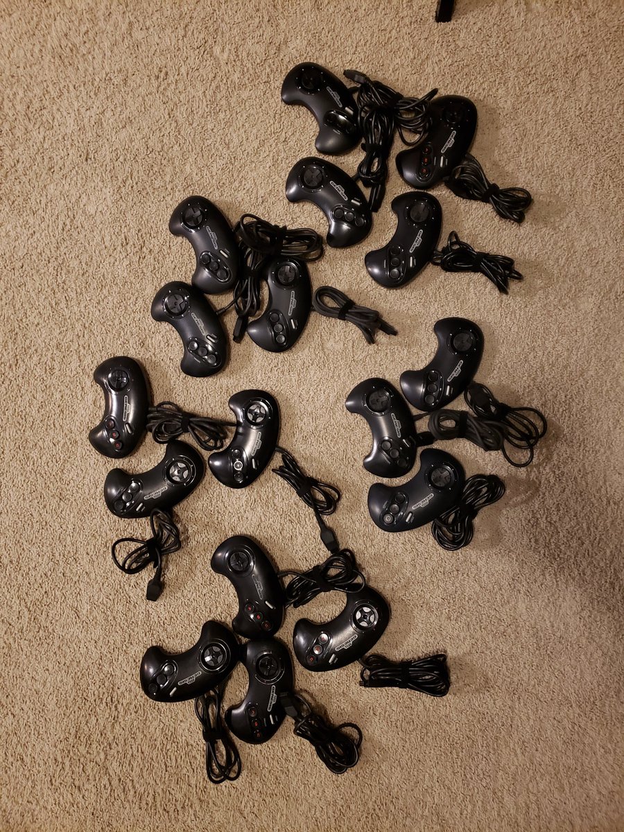 g_the_engineer's tweet photo. I bought 17 genesis controllers across 3 lots. All cheap because they were listed as non-working. Every single one just needed its contacts cleaned. Now I have 17 very clean and very functional genesis controllers. https://t.co/3wcc4vj1LV