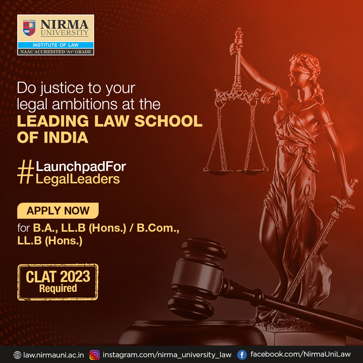 ILNUOfficial's tweet photo. Are you thinking of pursuing a career in law? 

Then you are at the right place!

Pursue 5-year integrated law degree programs and grab endless opportunities to build a prosperous legal career under the rich legacy of the Institute of Law, Nirma University! https://t.co/OOIxJUll6K