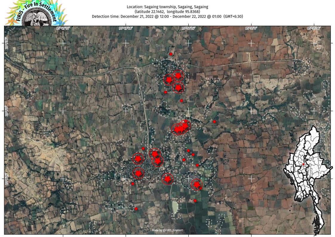 FIRIS_FireAlert's tweet photo. 🇲🇲 Fires detected within settlements in Sagaing's Sagaing township (YwarThit, KoneGyi, LinYin, BaukThauk, ShanKone) within the last 48 hours #WhatsHappeningInMyanmar https://t.co/lbc5TwsRz3
