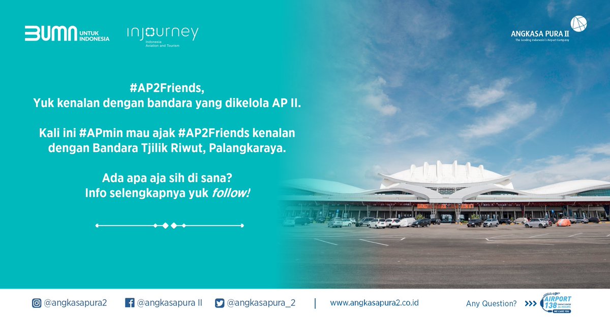 INJairports's tweet photo. It's #FollowFriday time!

Kali ini #APmin mau ajakin kalian buat follow akun Bandara Tjilik Riwut, Palangkaraya, Kalimantan Tengah.

Yuk follow dan kepoin @PKY_AP2 yaa!

#AngkasaPura2
#InJourney
#BUMNUntukIndonesia
#RecoverStrongerFlyHigher https://t.co/qFLOCwGY7Y