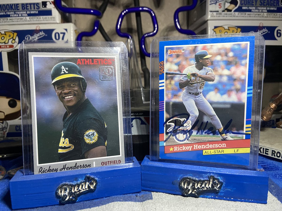 Alright palllllls These last 9 days of giveaways have been so rad. I love giving back to this hobby Final giveaway is this topps 70 anniversary Rickey Henderson and this Donruss in person signing autograph card All you gotta do is RT! Good luck, closes tomorrow at 5PM PST