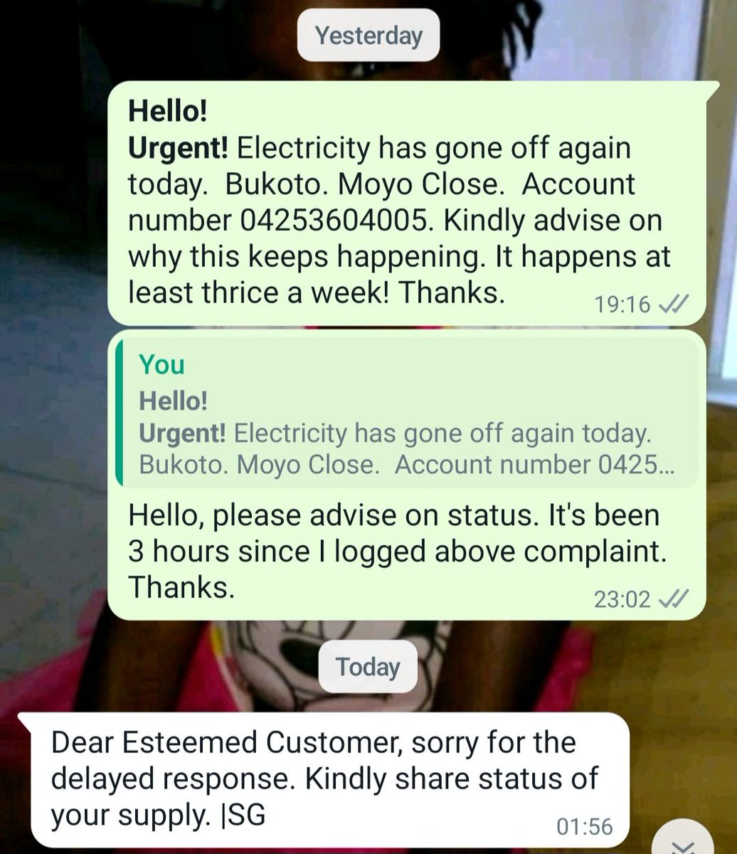 fugeeh's tweet photo. @UmemeLtd @SpoxOfUmeme 
Is this the typical response time? 6 hours? To answer the question, no electricity yet... https://t.co/pZcyzVfEnF