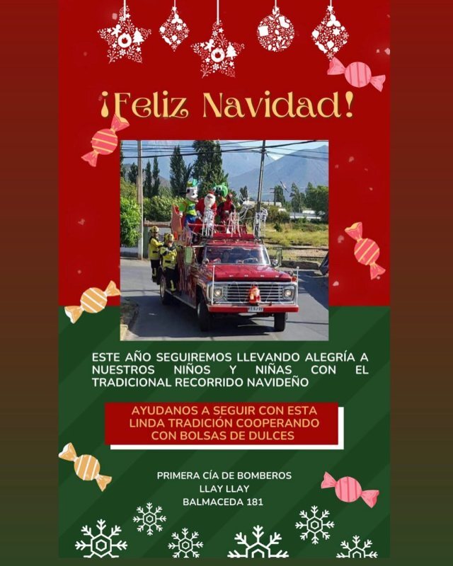 Porque no sólo nos preocupamos de servir a la comunidad en las emergencias, sino que también nos preocupamos de llevar un poco de alegría a los niños y niñas de nuestra comuna, es por esto que este año retomaremos el tradicional recorrido navideño en nuestro carro.

Invitamo…