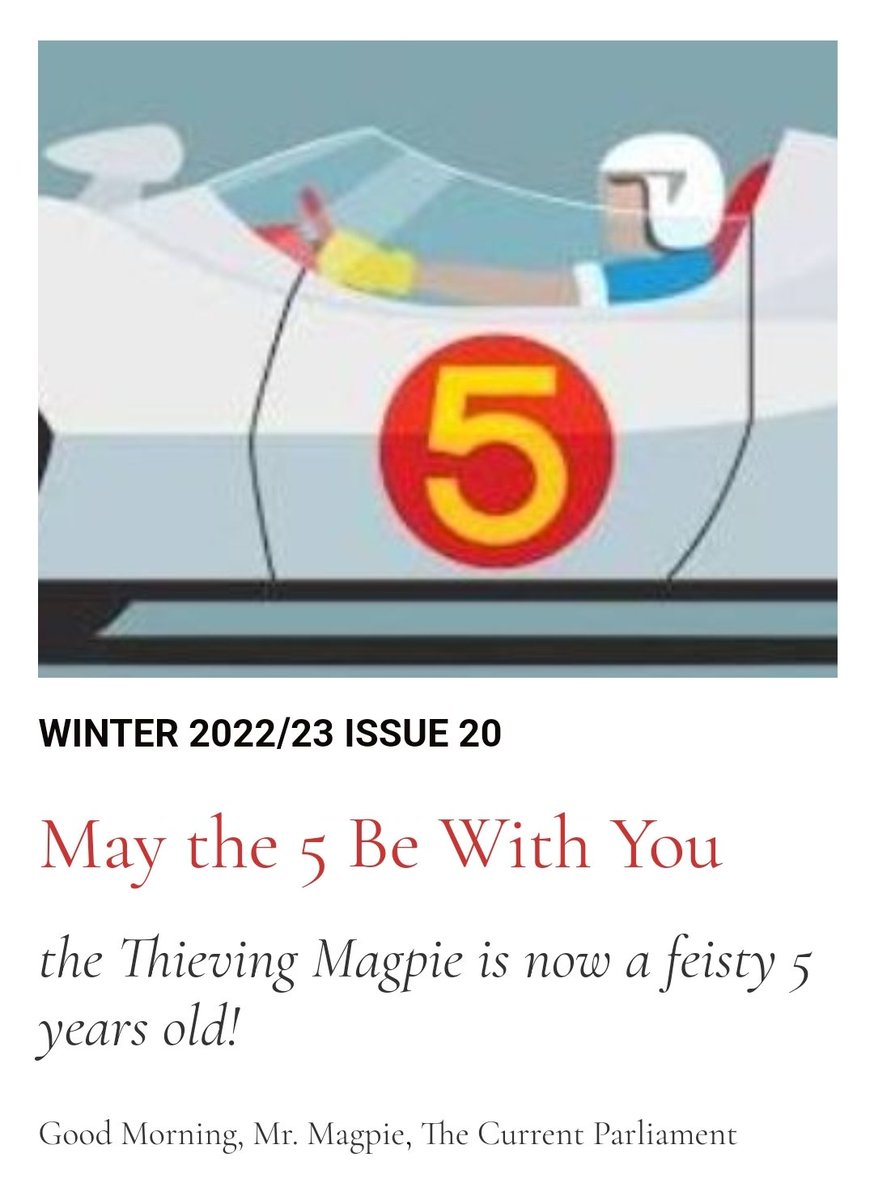thievingmag's tweet photo. the Thieving Magpie is 5!  Check out our Winter 2022/23 Issue 20 full of literary mischief in our nest of mayhem. https://t.co/1RI5bKlY8c #thievingmagpie #literarymischief #fiction #poetry #art #photography #essays
@dave_bowne @lovesettlement @SmithaVishwana4 @FernandaHong https://t.co/tuolmm21E2