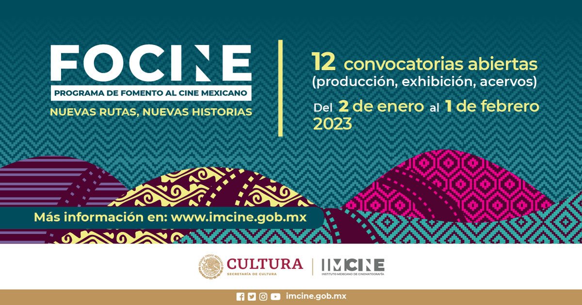 El 2 de enero abren las convocatorias de #Focine⚡️

Mientras tanto ya puedes consultar las bases 👇
imcine.gob.mx/Pagina/Conteni…